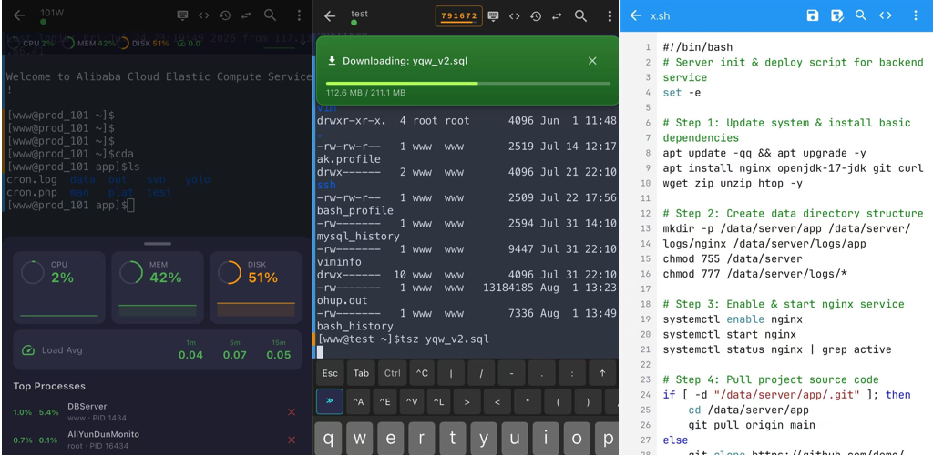 XuTerm SSH terminal app overview with tmux, SFTP and server monitoring features