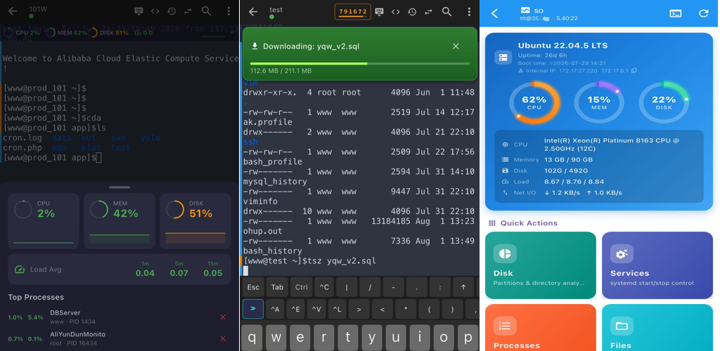 XuTerm SSH terminal app overview with tmux, SFTP and server monitoring features